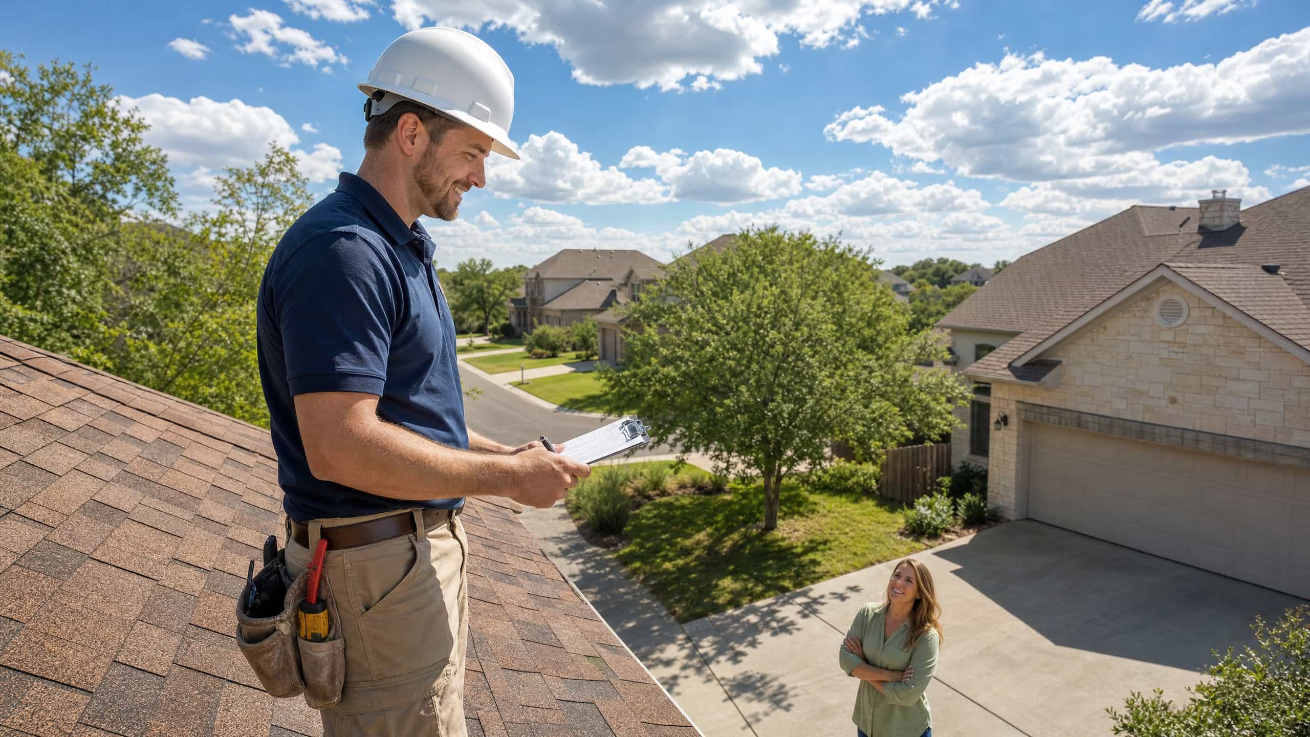 Action Exteriors Austin inspector conducting a free roof inspection in Austin TX